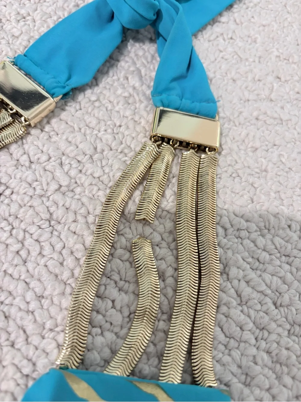 Beach Bunny Turquoise Gold Zebra Bikini Set Chain Flaw